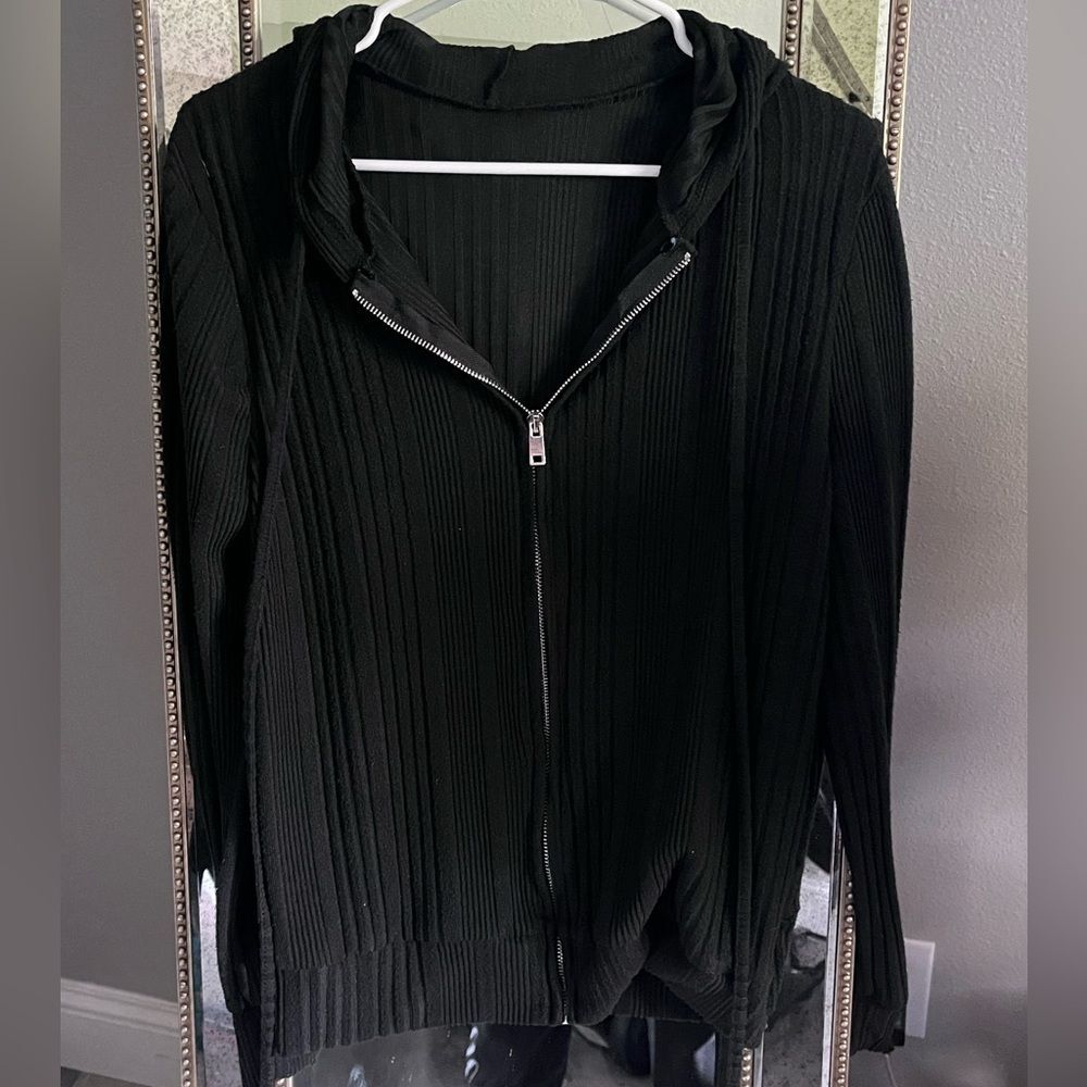 Shein Black Ribbed Zip-Up Hoodie super soft size XS